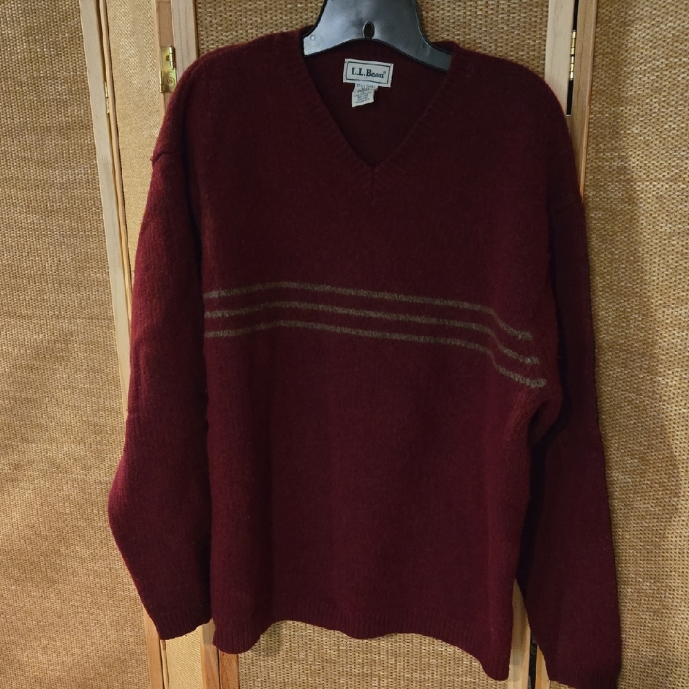 L.L. Bean Men's Deep Red V-Neck Sweater